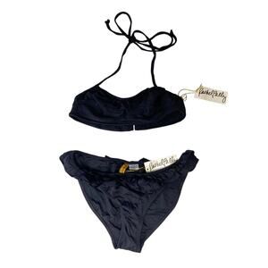Rachel Pally Black Ruffle Saint Kitts Top Santorini Bottom Bikini Swimsuit Med